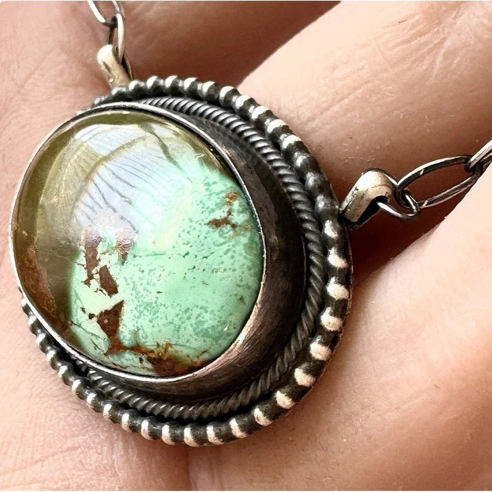 Navajo Royston Turquoise Bar Necklace 14in-20 Adjustable Sterling‎ Signed Skeets